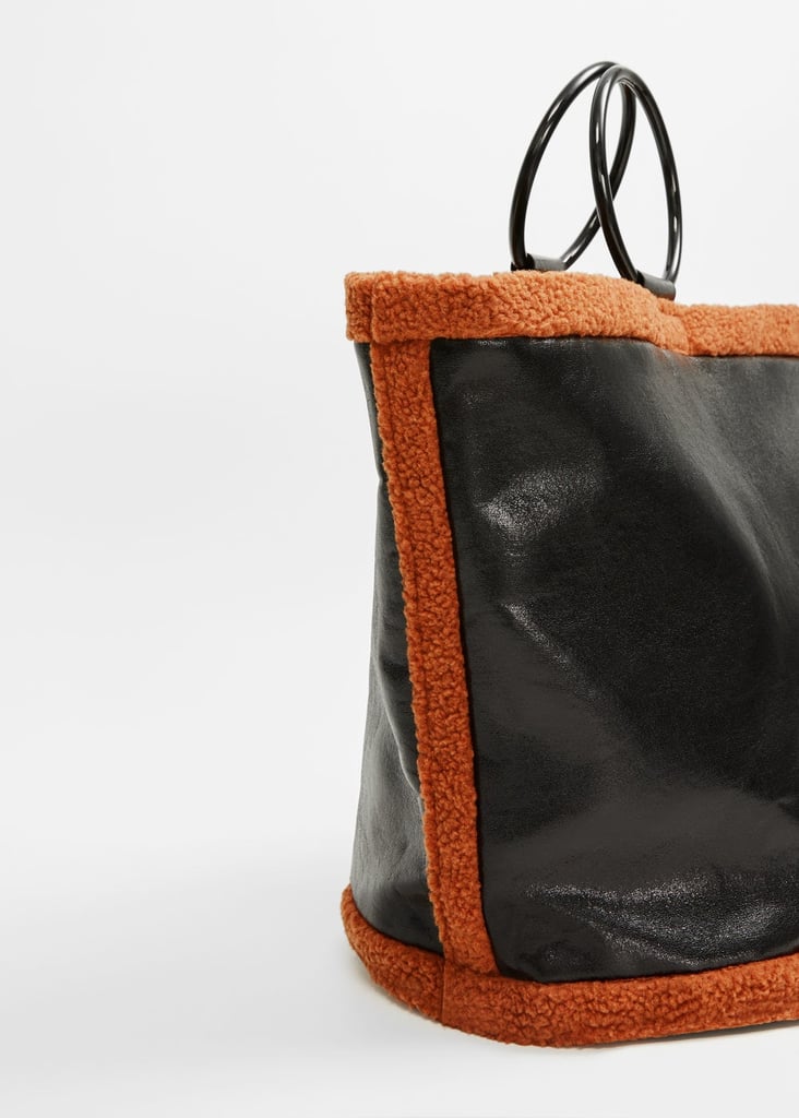 contrast faux shearling shopper bag