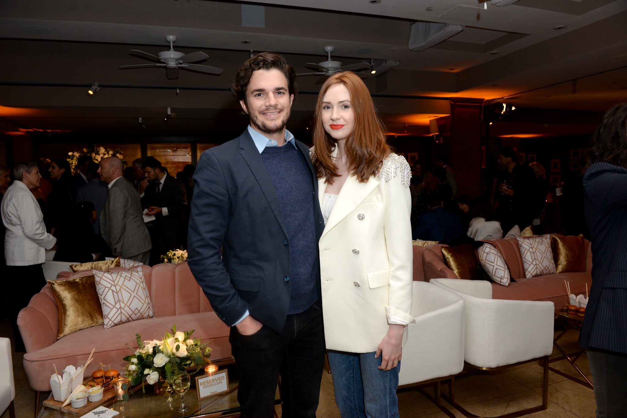 HOLLYWOOD, CALIFORNIA - MAY 07:  Nick Kocher and Karen Gillan attend the premiere of Hulu's 