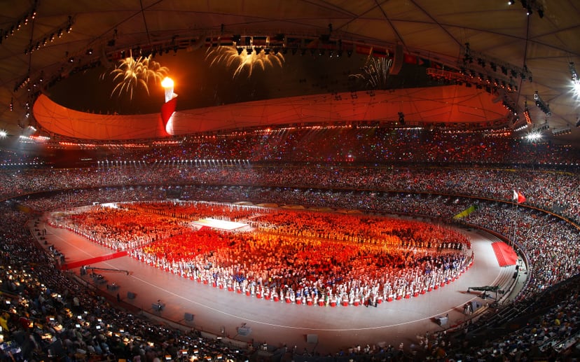 BEIJING - AUGUST 08: The Olympic flame is seen during the Opening Ceremony for the 2008 Beijing Summer Olympics at the National Stadium on August 8, 2008 in Beijing, China.  (Photo by Mike Hewitt/Getty Images)