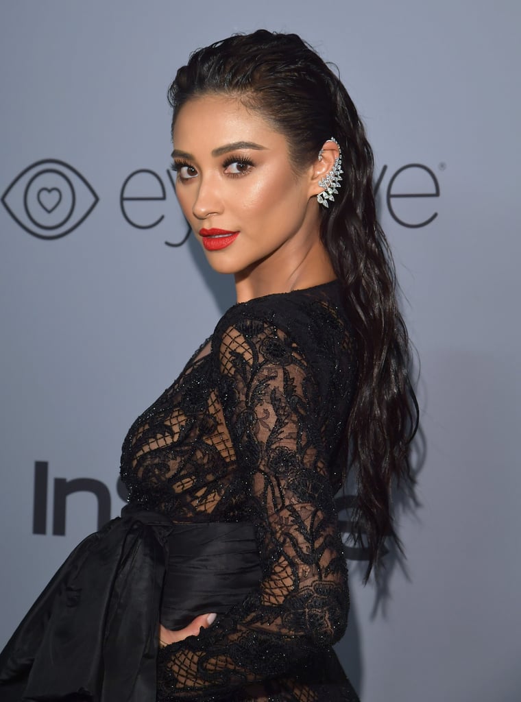 Shay's hair was styled by Andrew Fitzsimons using Alterna Haircare for a long, wet-look finish.