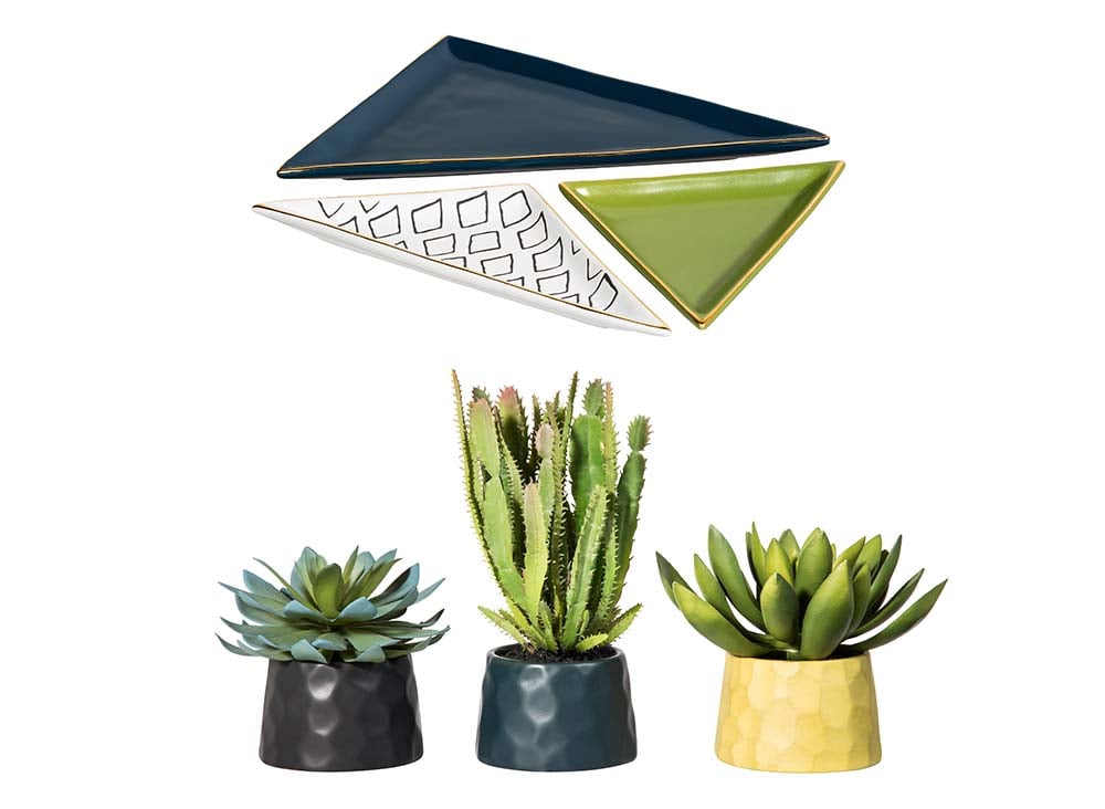 Room Essentials Triangle Trays ($20). Room Essentials Mini Succulent ($8).