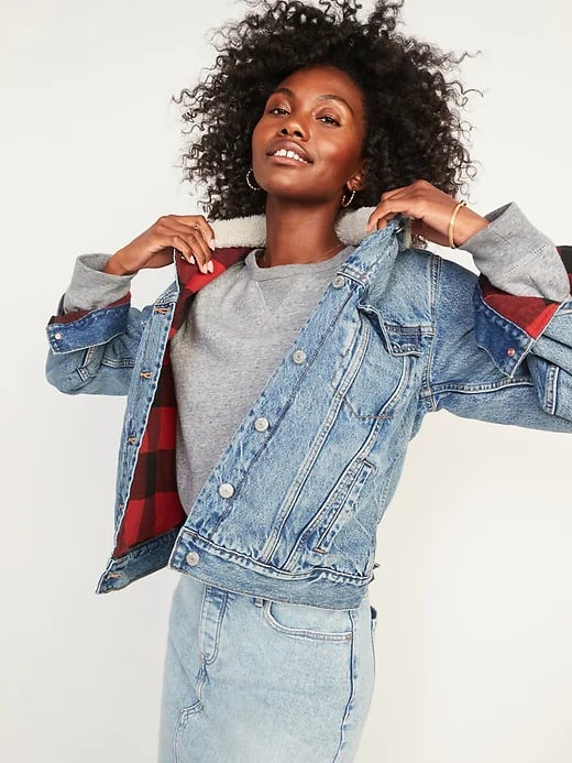 Jean jacket discount with plaid inside