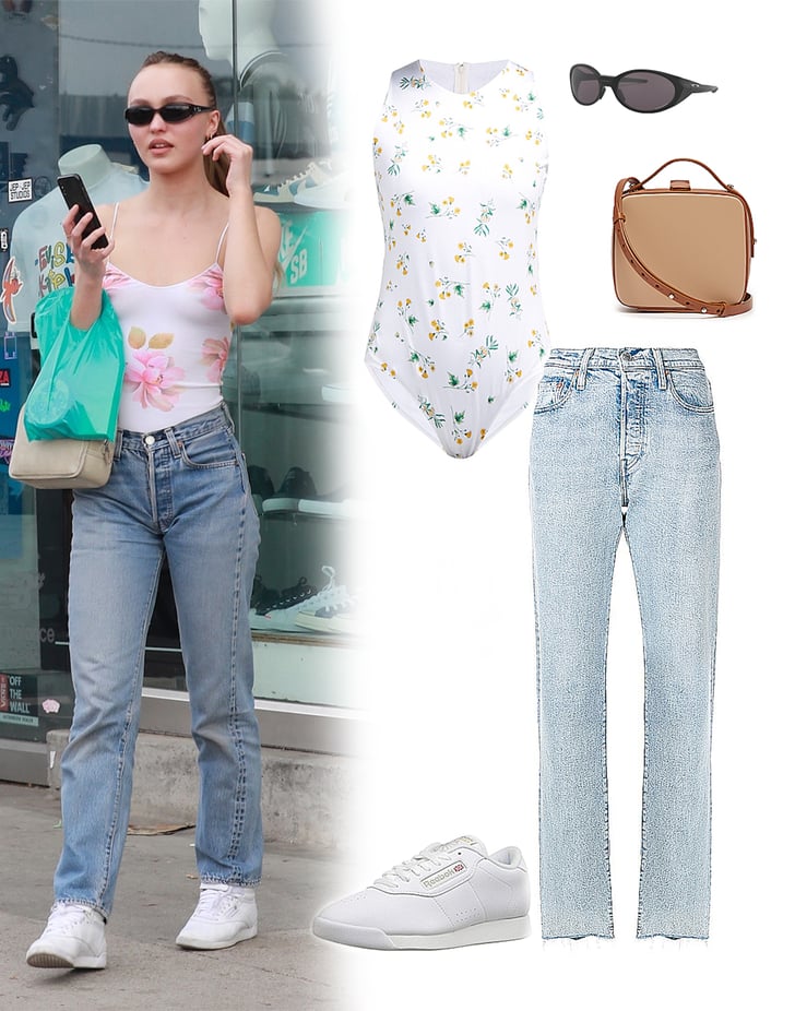 Lily-Rose Depp Jeans and Floral Bodysuit