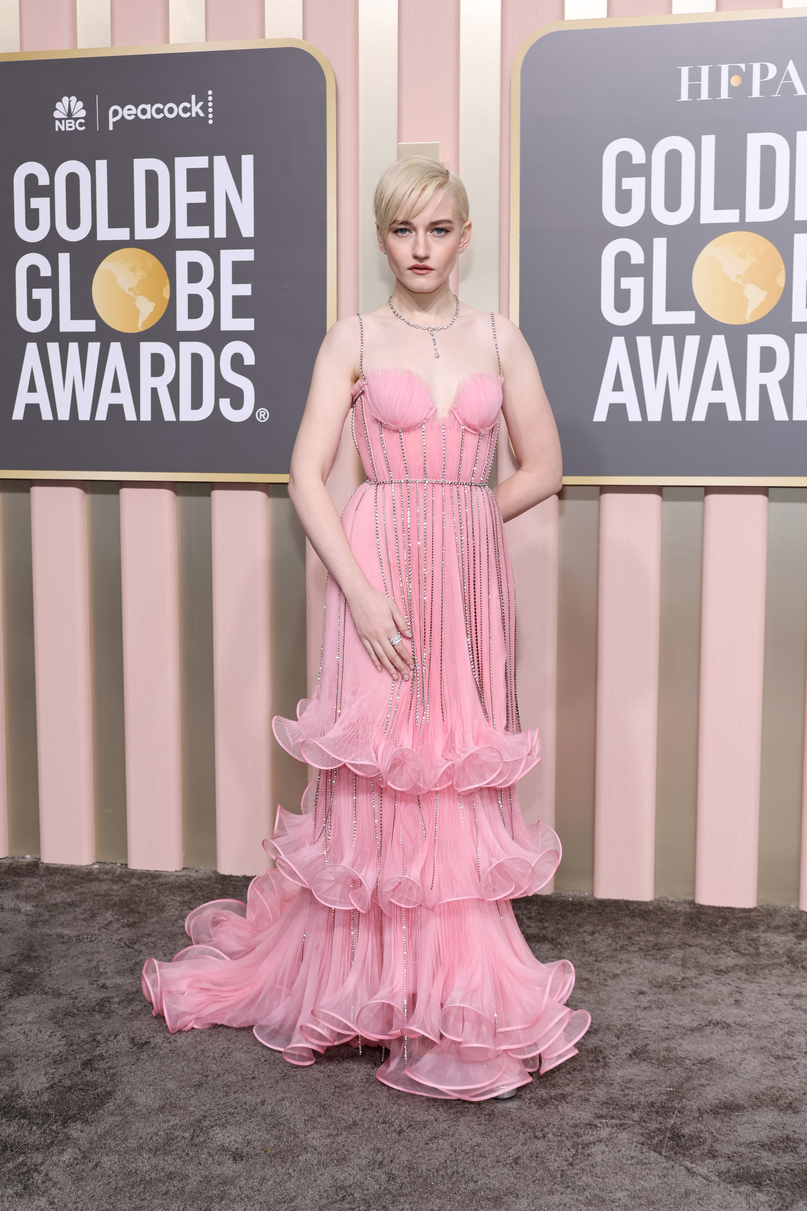 julia garner golden globes dress Julia Garner Wears a Bedazzled Bustier to the Golden Globes