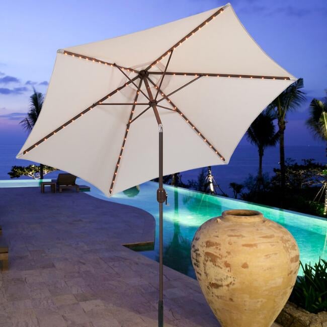 Natural Tilting Outdoor Umbrella With Lights