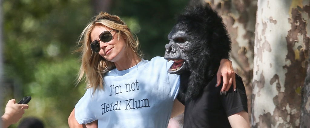 Heidi Klum Posing With a Man in a Gorilla Mask