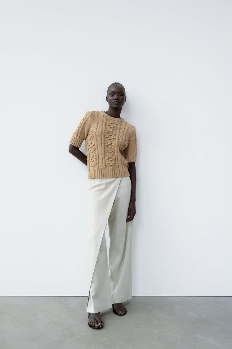 A Textured Sweater and Wide-Leg Pants