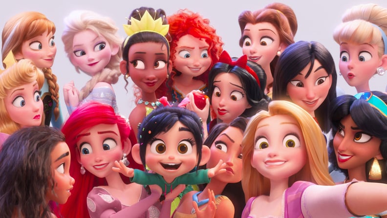 RALPH BREAKS THE INTERNET, (aka RALPH BREAKS THE INTERNET: WRECK-IT RALPH 2), top 6 from left: Anna, Elsa, Tiana, Merida, Belle, Cinderella; middle 3 from left: Aurora, Snow White, Mulan; bottom 6 from left: Moana, Ariel, Vanellope, Pocahontas, Rapunzel, 