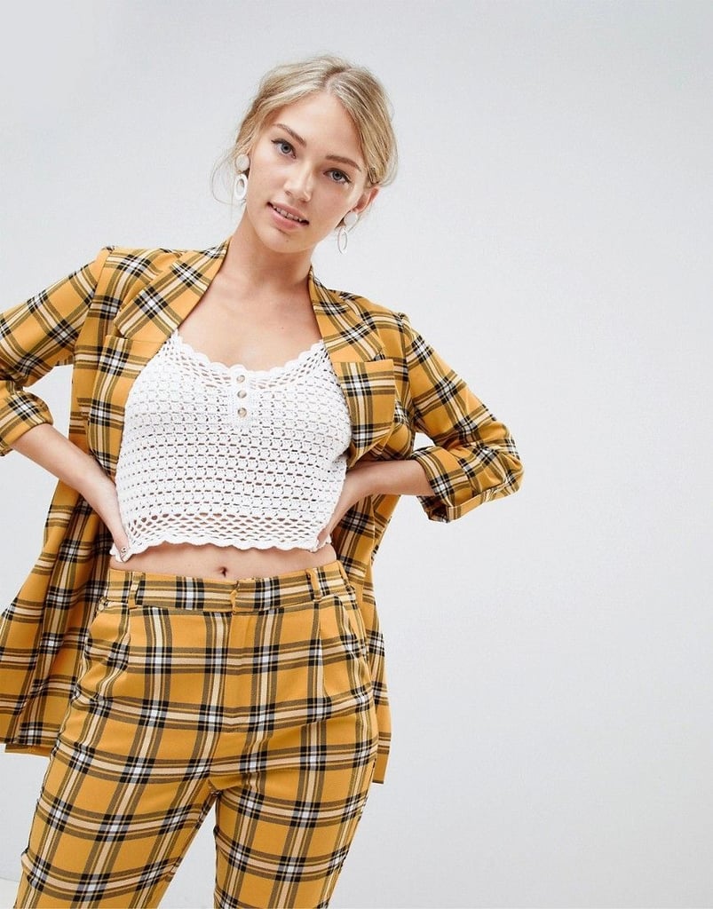 Stradivarius Yellow Plaid Longline Blazer