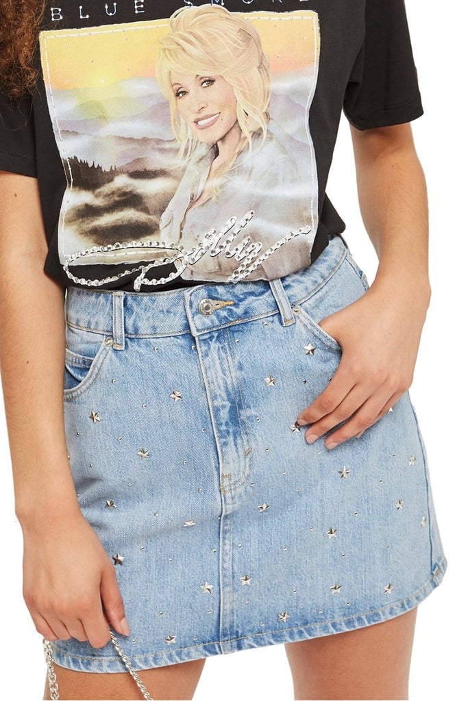 Topshop Moto Star Studded High Waist Skirt