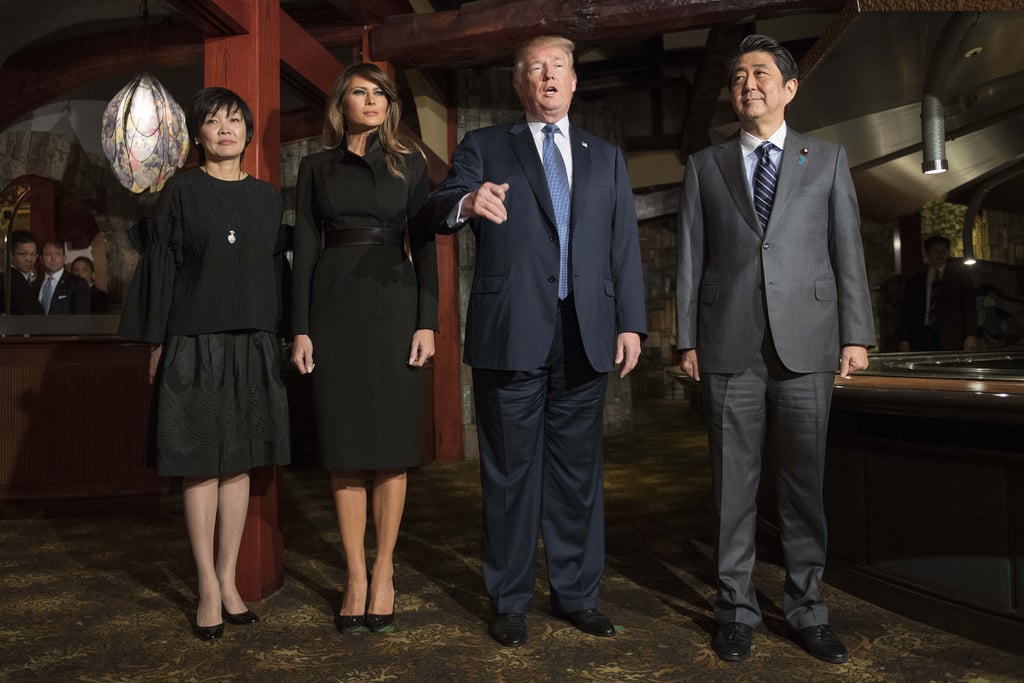 Melania in a Hervé Pierre Coat Dress