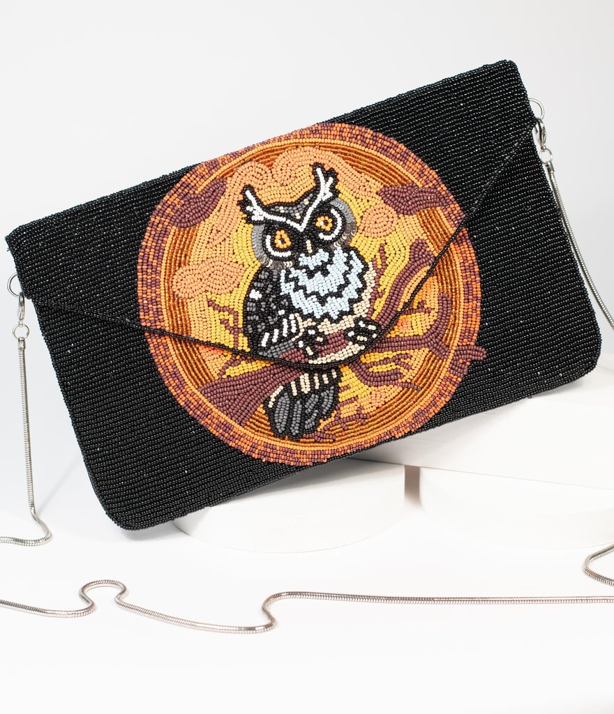 Halloween Owl Beaded Envelope Clutch