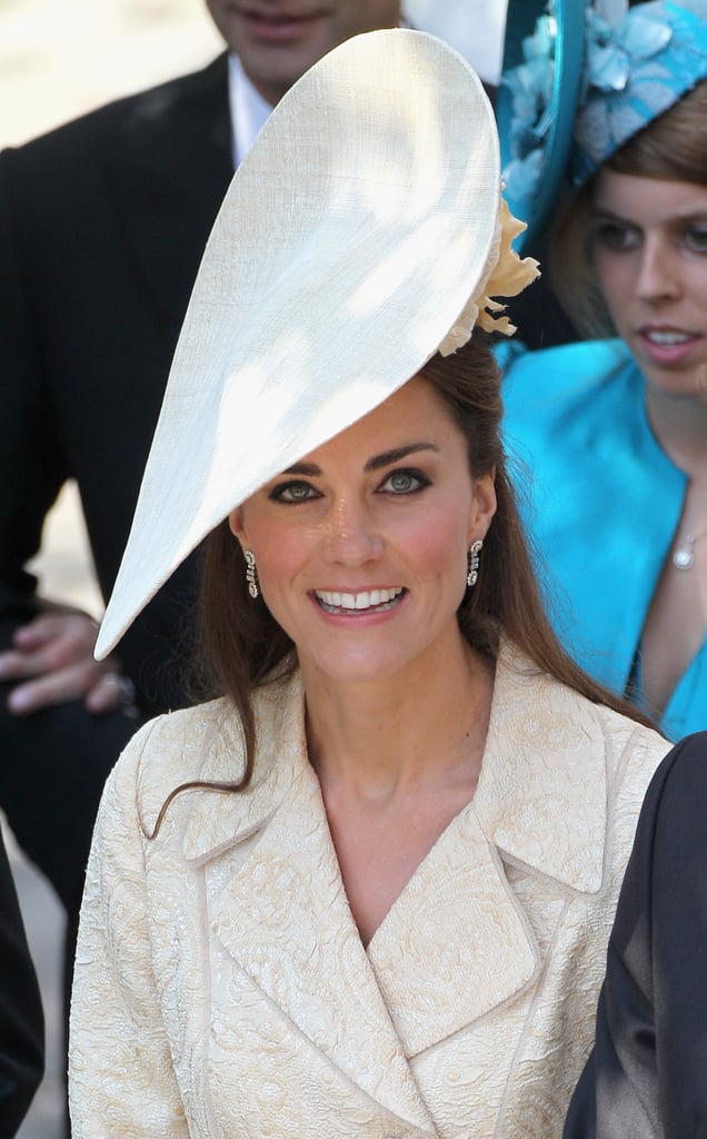 The duchess attended Zara Phillips's wedding in 2011 with this stylish, saucer-like headpiece.