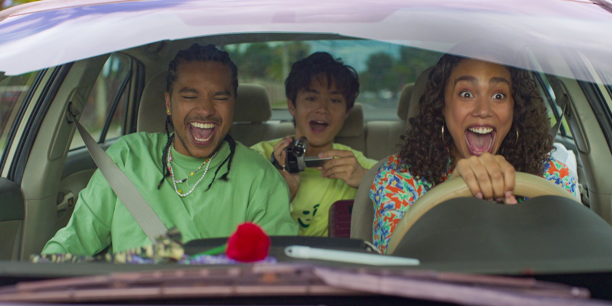 NEON. (L to R) Tyler Dean Flores as Santi, Jordan Mendoza as Felix and Emma Ferreira as Ness  in NEON. Cr. Courtesy of Netflix © 2023