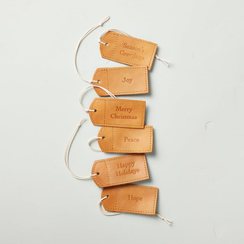 Stitched Leather Gift Topper Tags in Tan