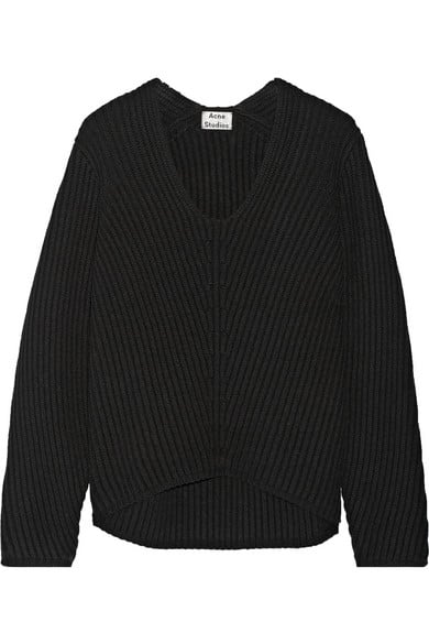 Sweater season is upon us, but I'm tired of the unstructured knits in my closet right now. I love that while oversized, this Acne ribbed wool sweater ($380) still feels structured and polished.

— AM