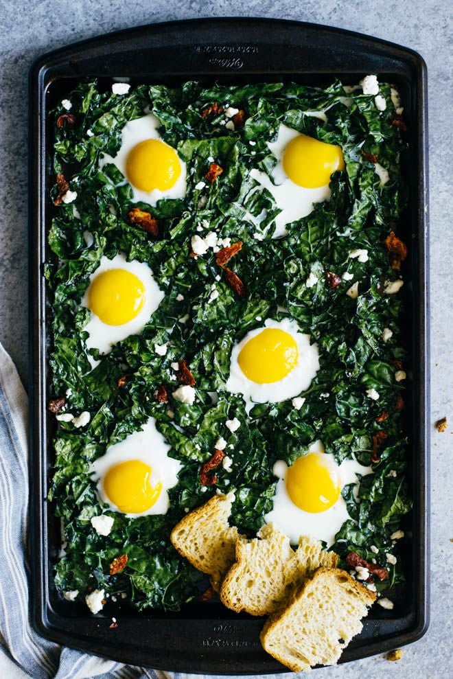 15-Minute Sheet-Pan Kale and Egg Bake