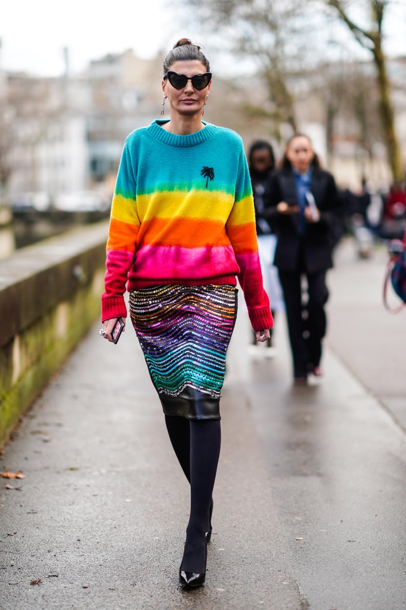 Style a Striped Sweater With a Colorful Skirt