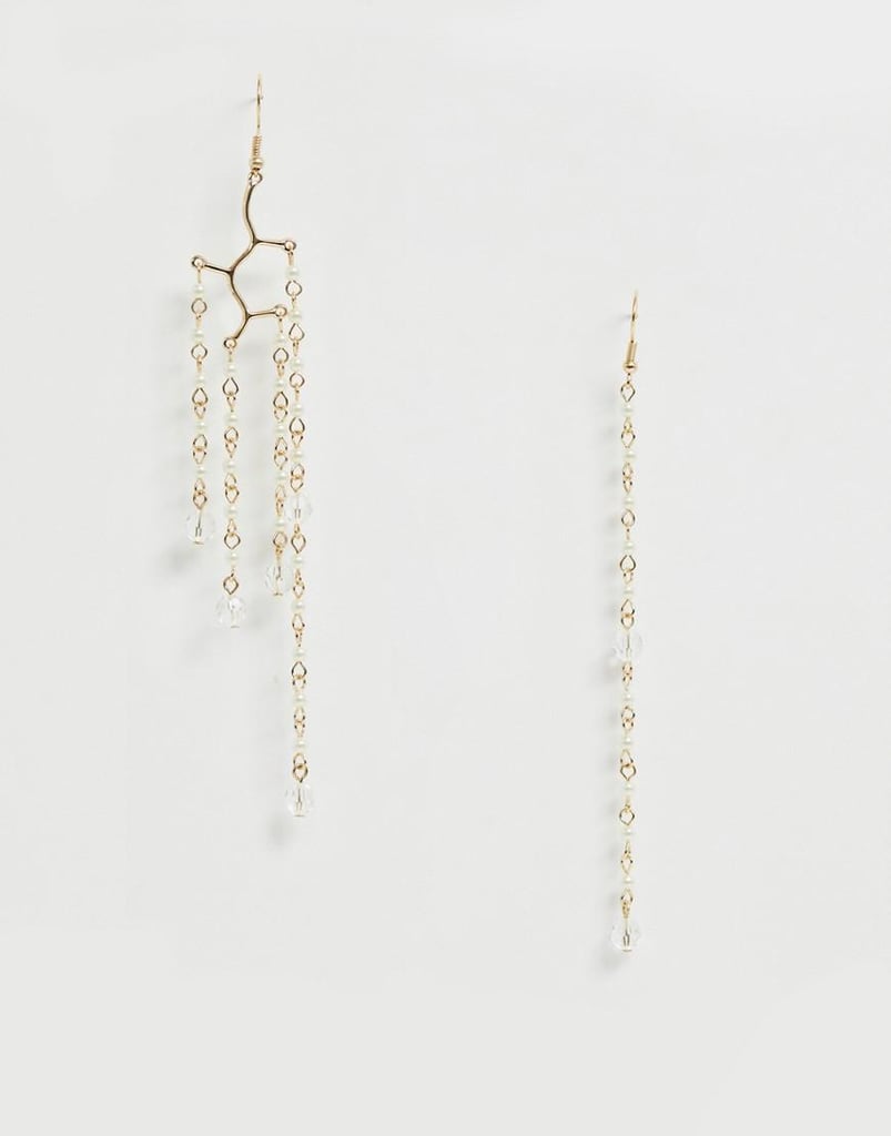 ASOS Design Earrings in Asymmetric Strand Design With Pearls in Gold
