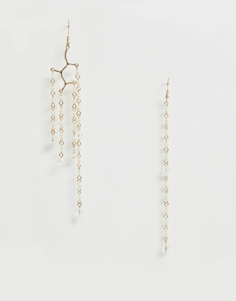 Asos Design Earrings in Asymmetric Strand Design With Pearls in Gold
