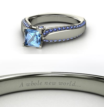Sierra from Heck Yeah Disney Merch used Gemvara to create these Disney-princess-inspired rings — and they are spot-on, right down to the personalized engraving. You can buy Jasmine's ring here!