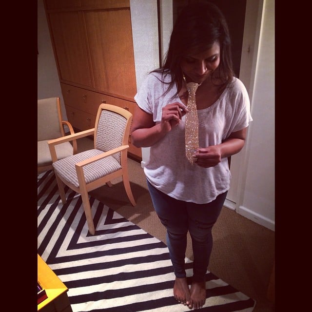 Mindy Kaling donned a tie and captioned it "My take on menswear."
Source: Instagram user mindykaling