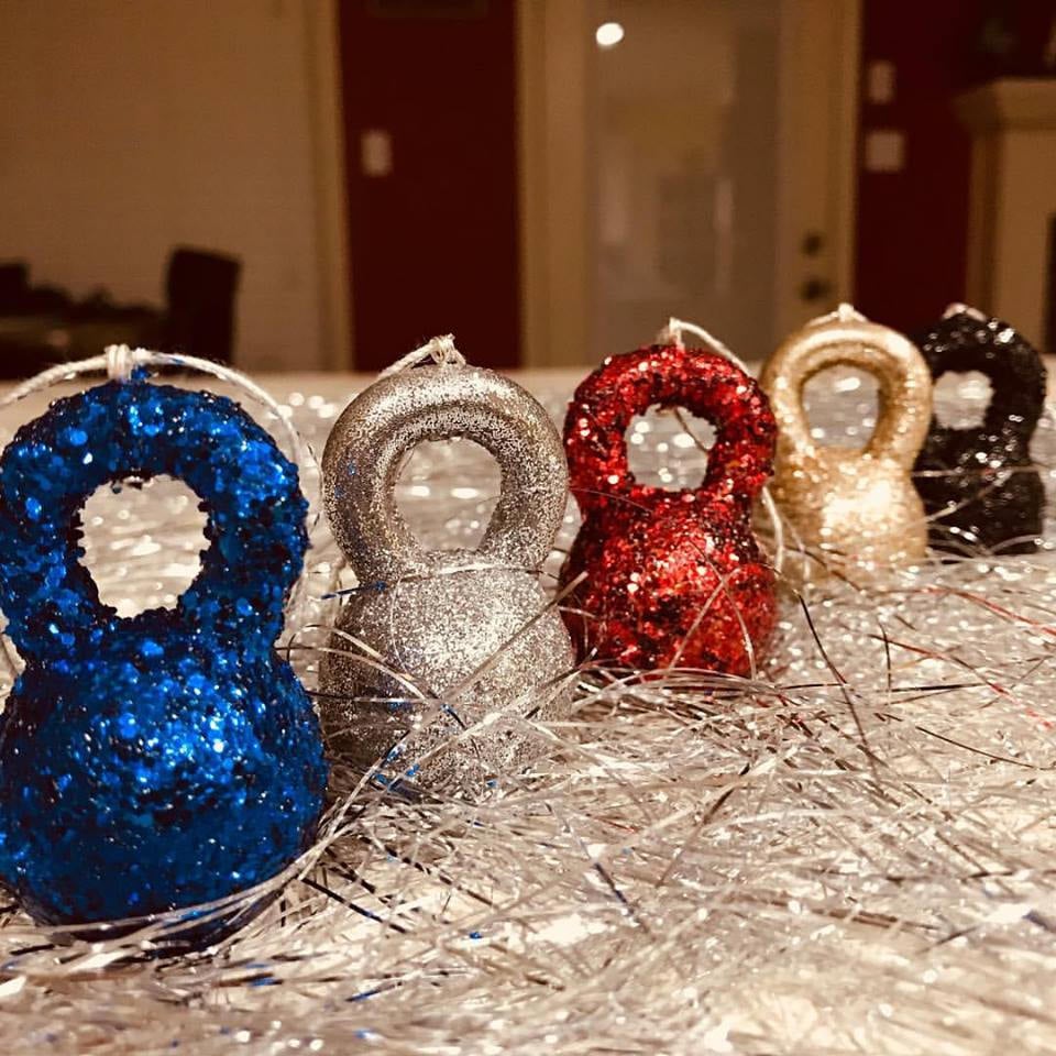 Glitter Kettlebell Ornaments ($15)