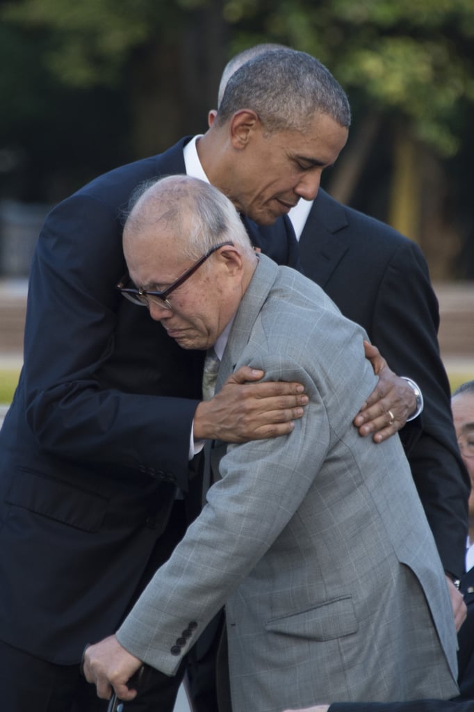 President Obama hugged survivor Shigeaki Mori.