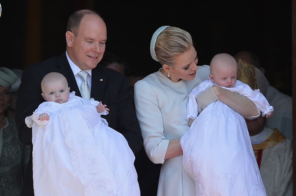 The Princess looked lovingly at her twins during their 2015 christening ceremony.