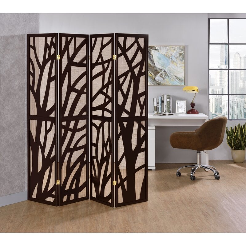 Room Divider Screen: Tunc 69'' W x 70.5'' H 4 - Panel Solid Wood Folding Room Divider