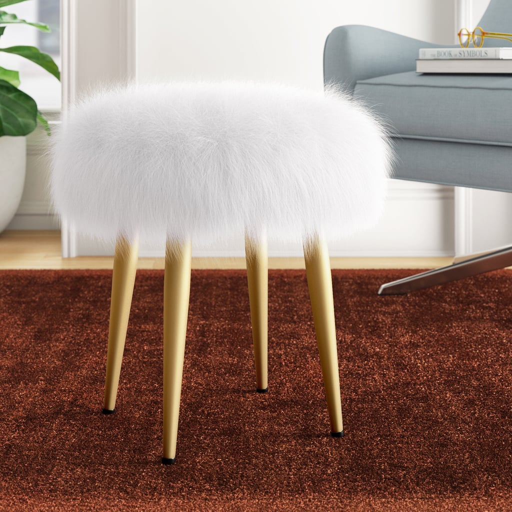 Raffa Metal Round Fur Vanity Stool