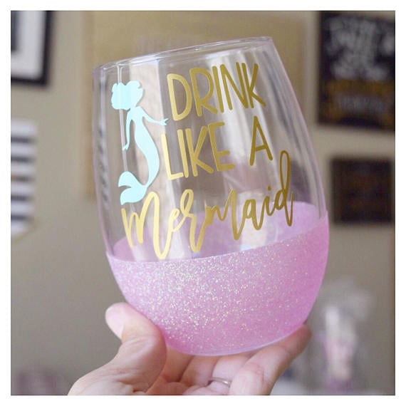 Drink Like A Mermaid Glitter Wine Glass 17 Mermaid Cups And