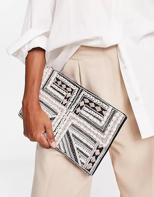 ASOS DESIGN Beaded Clutch in Natural Mix