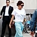 Victoria Beckham Wears White T-Shirt and Blue Pants