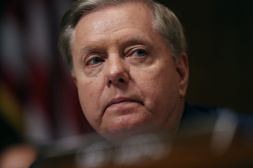 Senator Lindsey Graham of South Carolina listens to Ford's testimony.