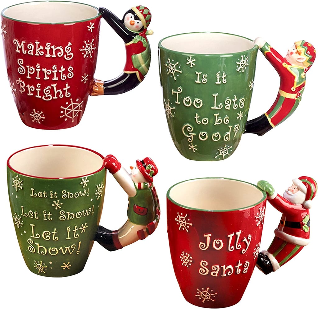 Certified International "Santa, Snowman, Elf & Penguin" 3D Handle Mugs