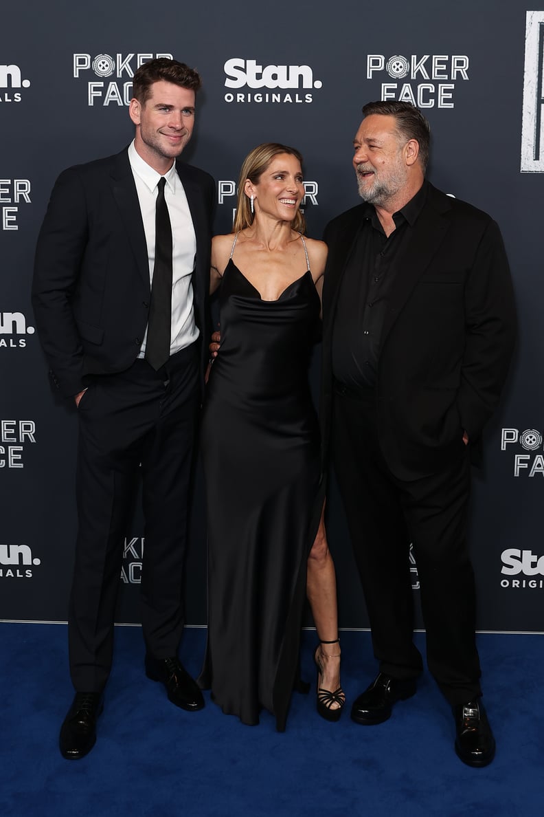 Liam Hemsworth, Elsa Pataky, and Russell Crowe at the "Poker Face" Premiere