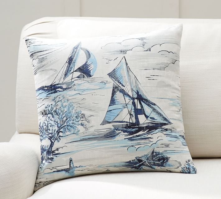 Pottery Barn Sail Boat Print Stripe Pillow Cover