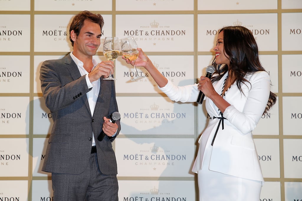 Roger Federer and Zoe Saldana raised their glasses at Moët & Chandon's event celebrating the tennis pro's thousandth career win in LA on Saturday.