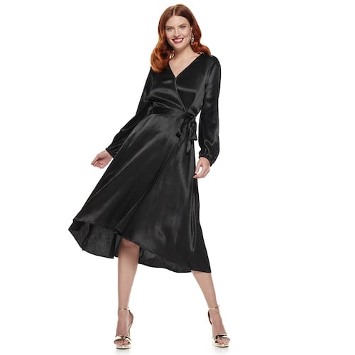 Nine West Long Sleeve Midi Wrap Dress