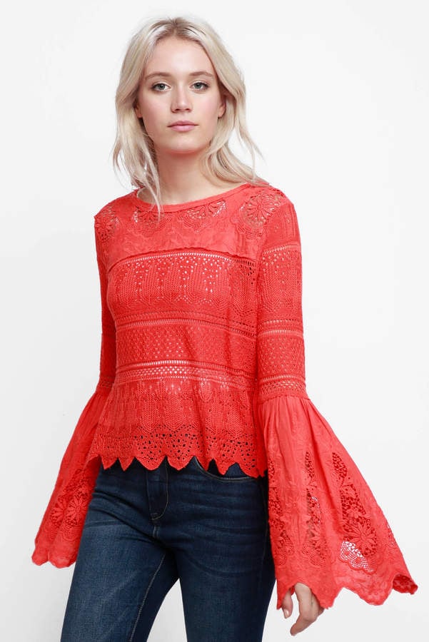 Free People Once Upon A Time Lace Bell Sleeve Top