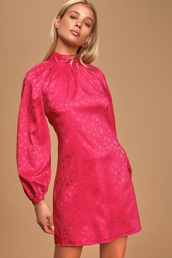 Ali & Jay Samantha Pink Floral Jacquard Long-Sleeve Shift Dress