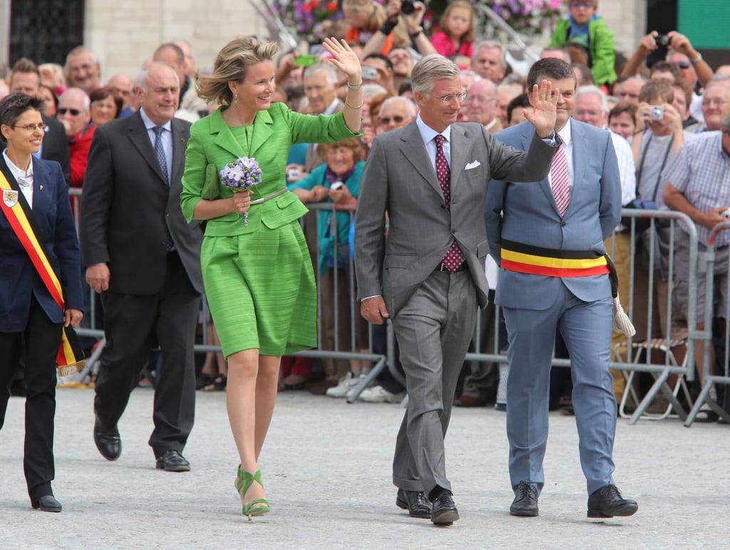 Queen Mathilde wearing Natan during the Hanswijck's Calvade in 2013.