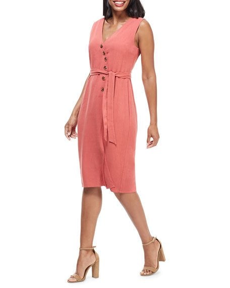 London Times Button Self-Tie Wrap Dress