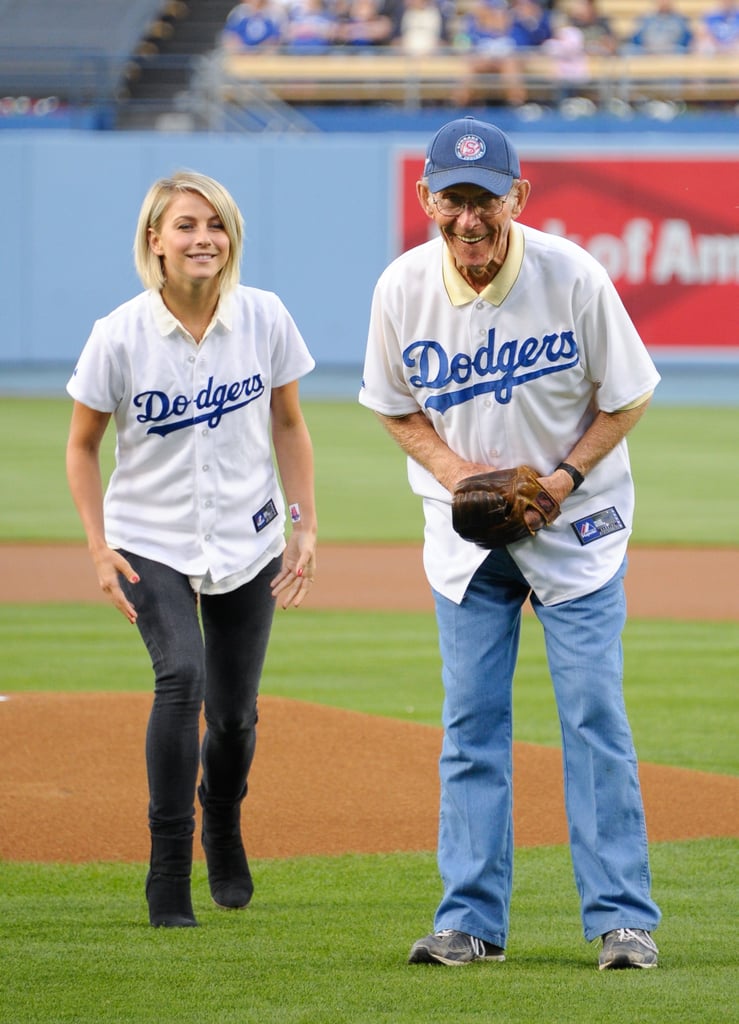 In May 2013, Julianne Hough helped her relative with the first pitch at an LA Dodgers game.