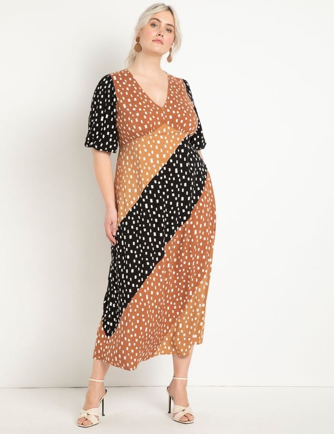 Eloquii Mixed Dot Maxi Dress