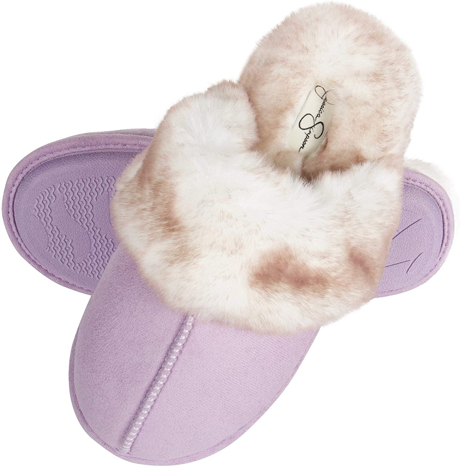 Jessica Simpson Girls Plush Faux Fur Slip on House Slippers With Memory Foam 