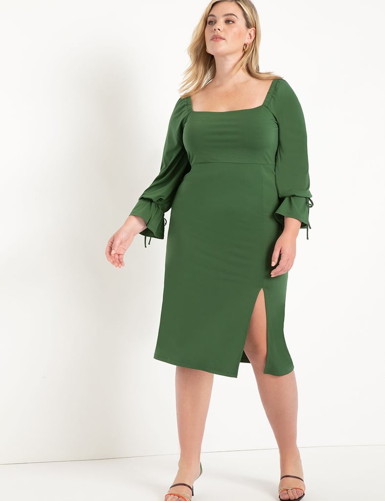 ELOQUII Square Neck Dress With Tie Sleeve