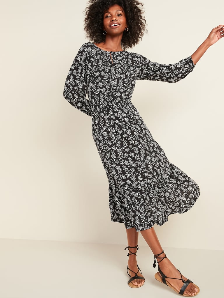 Old Navy Floral-Print Waist-Defined Midi Dress