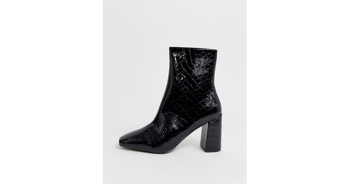 black patent wide fit ankle boots